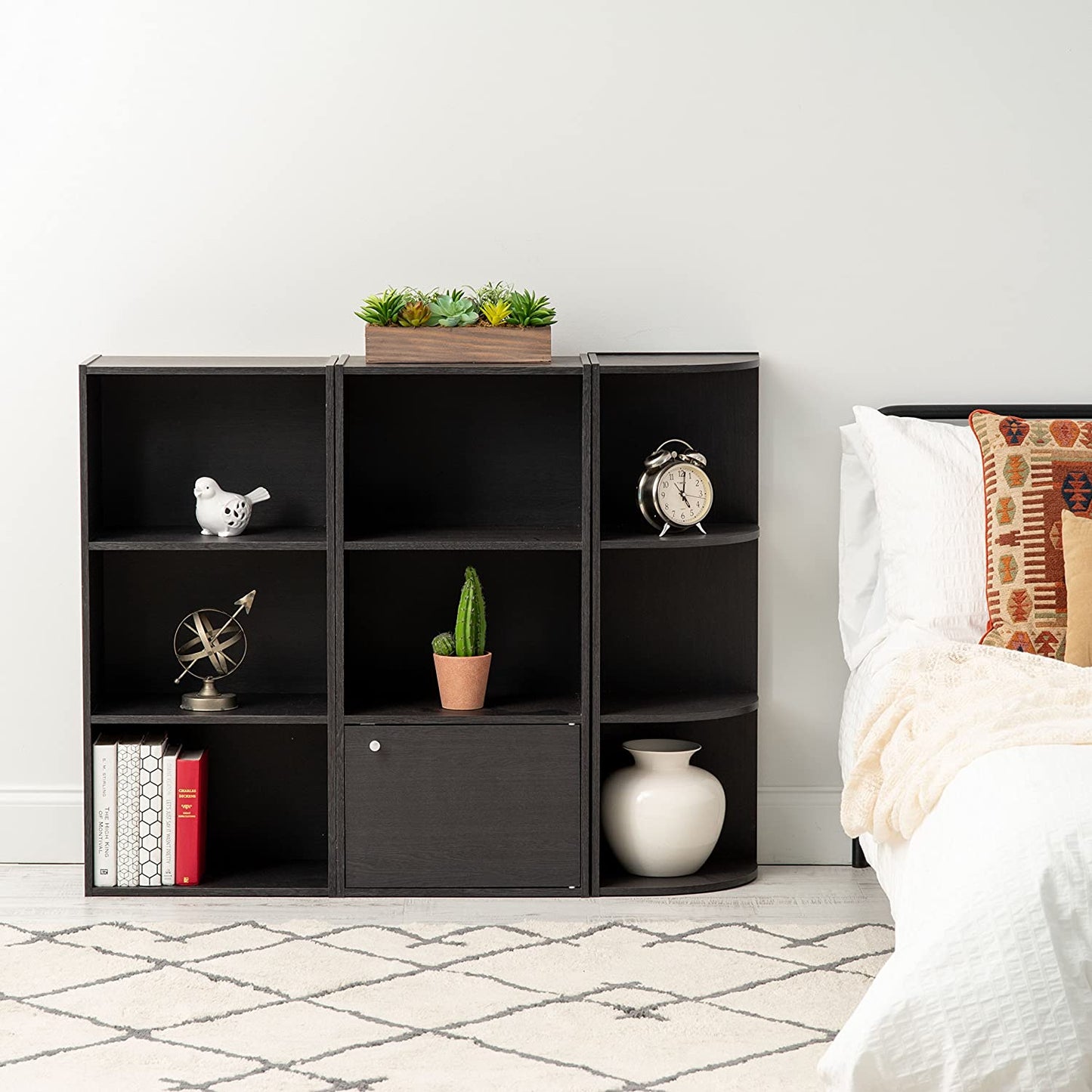 IRIS USA 3 Tier Cube Bookshelf Storage Cubby Shelf, Bookcase, Black