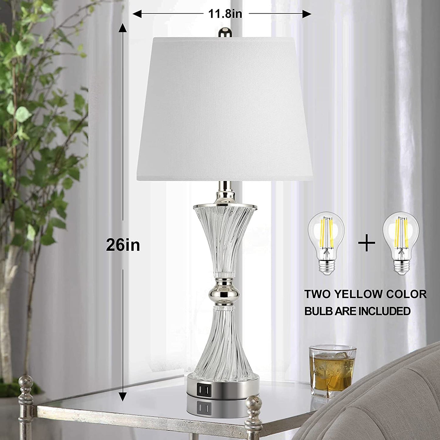 Touch Control Table Lamp for Bedrooms 3 Way Dimmable White Drum Shade Modern Bedsides Nightstand Lamp Set of 2 with 2 USB Charging Port(Bulbs Included)