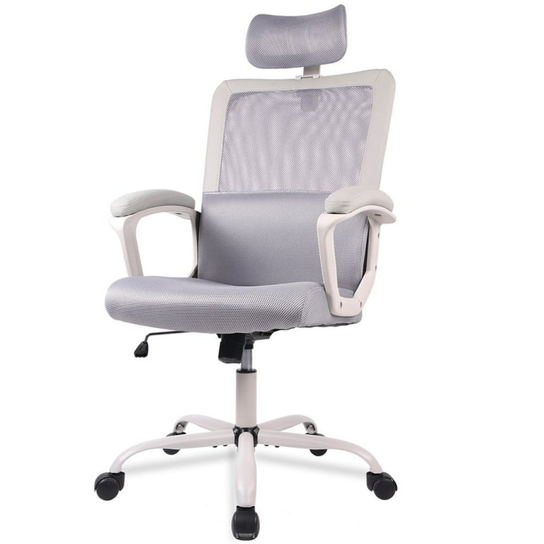 Office Chair, High Back Desk Chair Ergonomic Mesh Computer Chair with Headrest and PU Arms, Gray