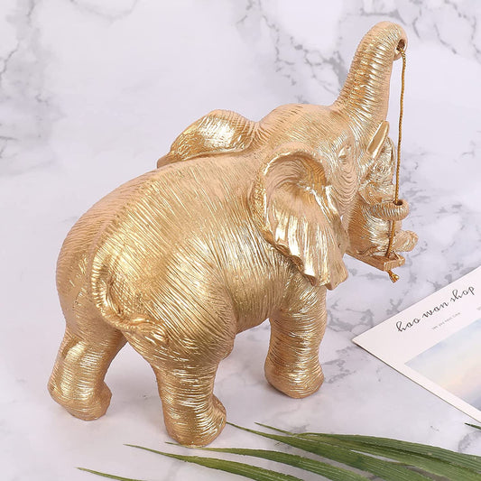 Cute Elephant Statue Cool Gold Elephant Brings Good Luck, Health, Strength Decorations for Home, Office, Shelf, Living Room