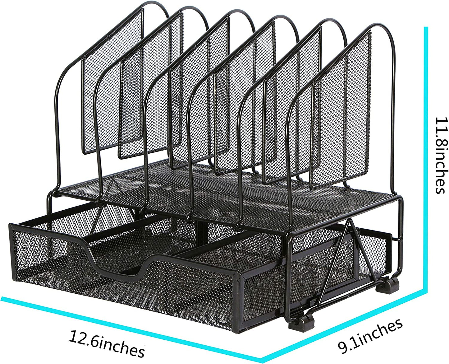 Desk Organizers and Accessories Storage with Drawer, Paper Tray and 5 Vertical File Folder Holders to Collect Office Supplies, Desktop Organizer for Workspace Home Office School, Black