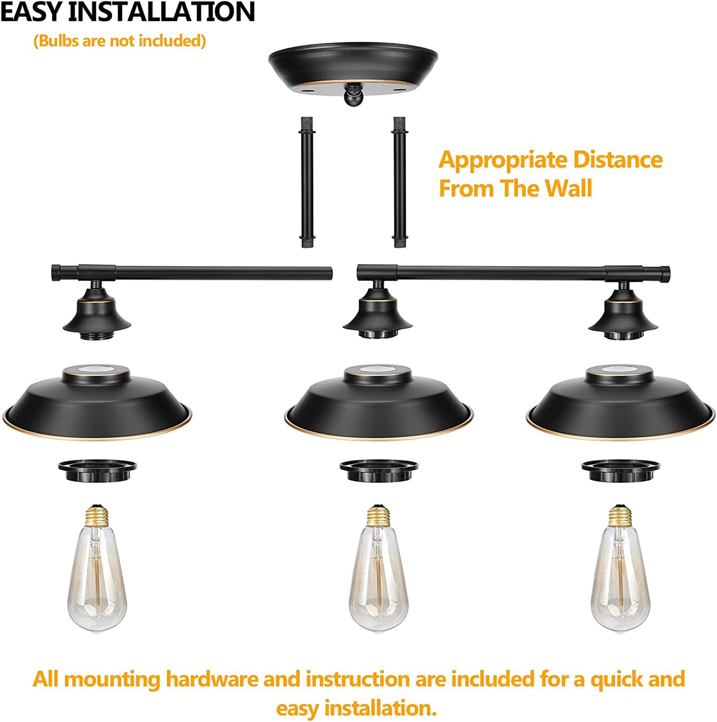 Farmhouse Rustic Style Vintage 3-Lights Vanity Wall Sconce Lighting, E26 Base Metal Matte Black Industrial Bathroom Wall Light Fixture for Bathroom Vanity Mirror Cabinets Dressing Table