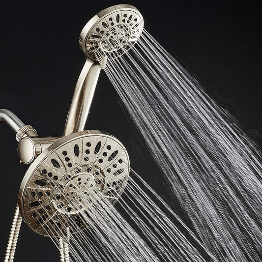 Aquadance 7" Premium High Pressure 3-Way Rainfall Combo with Stainless Steel Hose – Enjoy Luxurious 6-Setting Rain Shower Head and Hand Held Shower Separately or Together – Brushed Nickel Finish