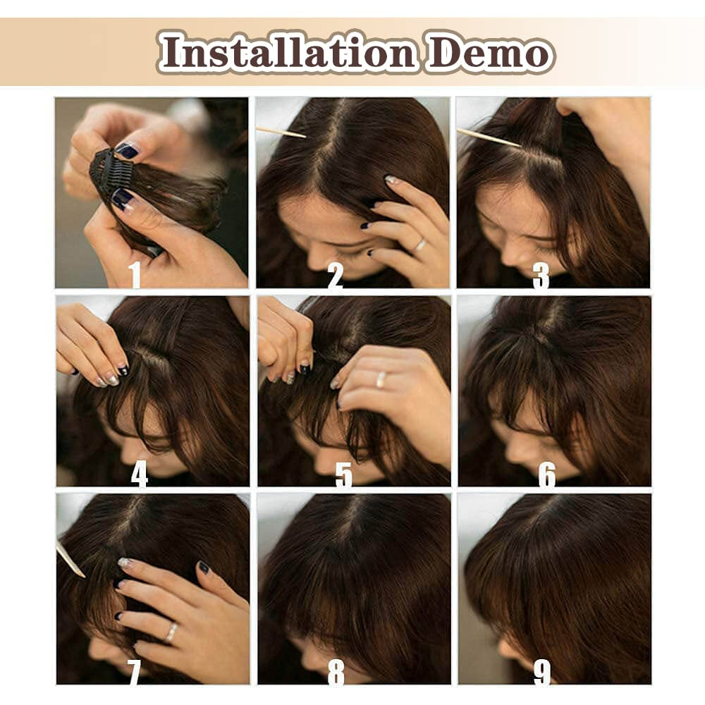 Clip in Bangs for Women 100% Human Hair Extensions Wispy Bangs Fringe with Temples Hairpieces Air Bangs Flat Bangs Clip Curved Bangs for Daily Wear (Light Brown)