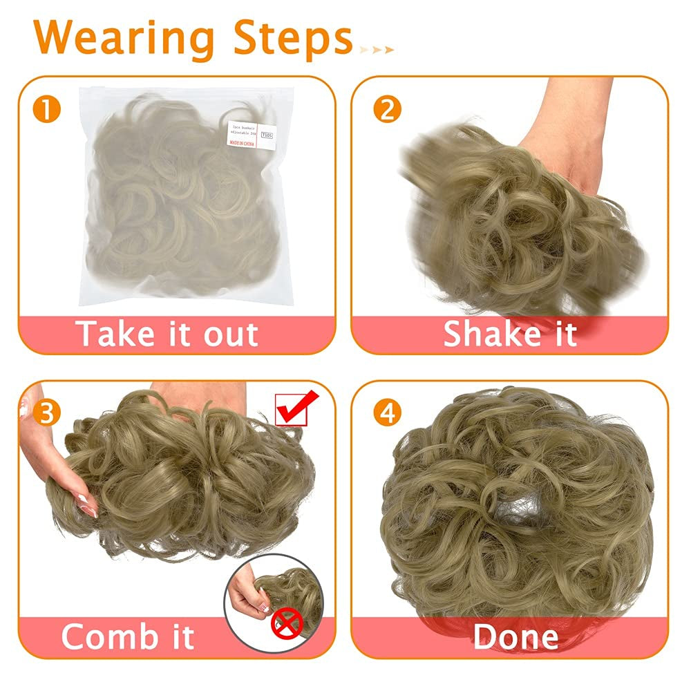 Hair Bun Extensions Messy Curly Hair Scrunchies Hairpieces Synthetic Donut Updo Hair Pieces for Women Girls 1PCS Natural Black Mix White