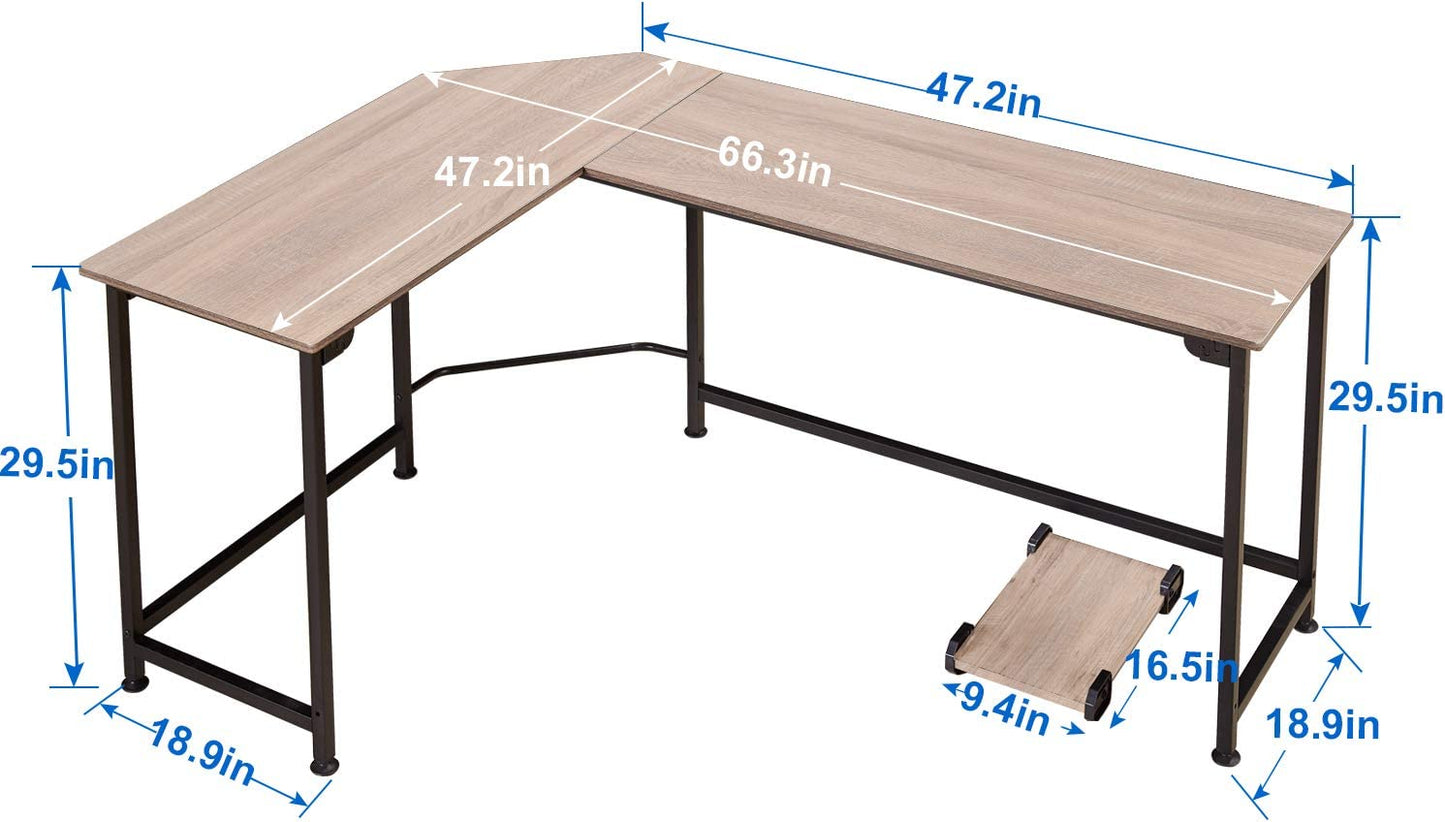 66" Large Corner Computer Desks L-Shaped with CPU Stand/Pc Laptop Study Writing Table Workstation for Home Office Wood & Metal,Oak, 66.3X18.9 Inch