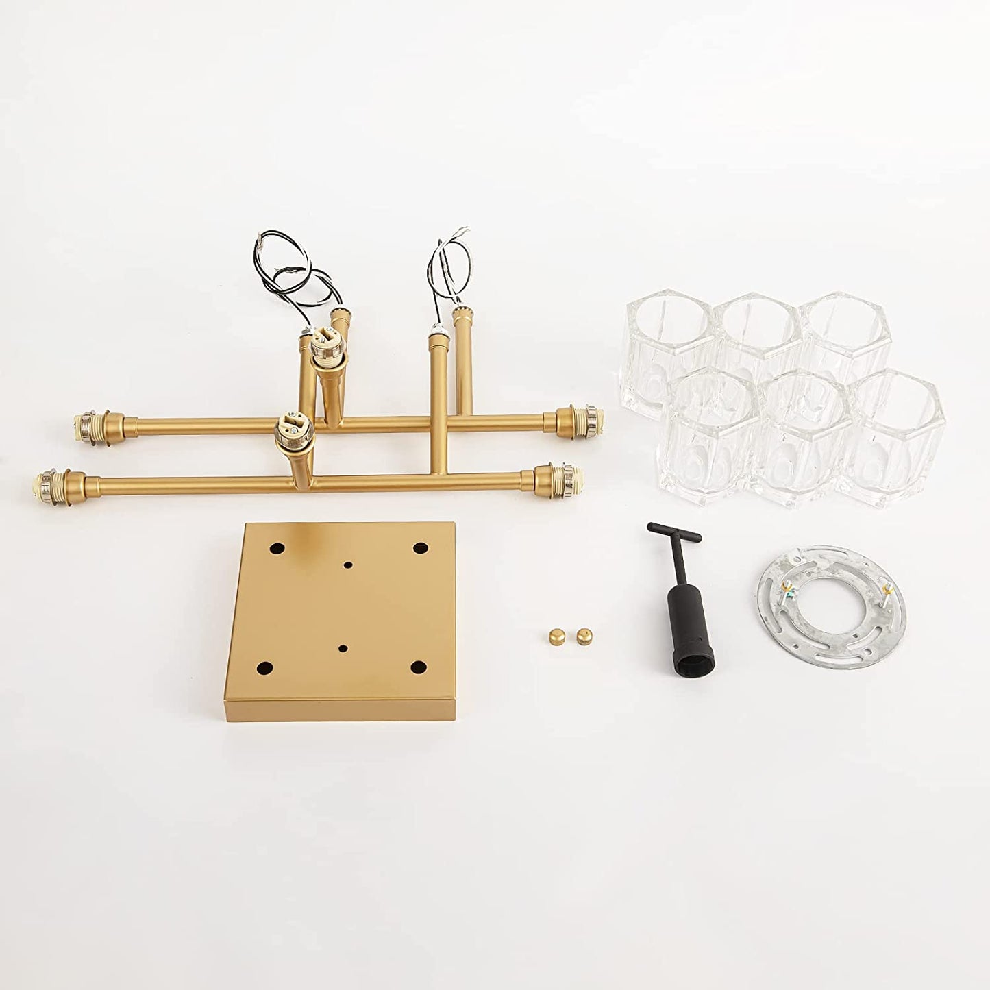 6-Light Industrial Semi Flush Mount Ceiling Light Fixture Brushed Gold, 24 Inch Modern Sputnik Chandelier Farmhouse Lighting for Kitchen Island Dining Living Room Bedroom Foyer Entry