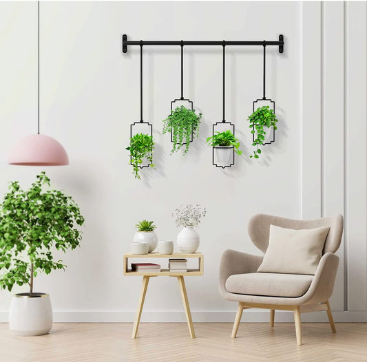 4Pcs Hanging Planters for Window, Wall and Ceiling Plant Hanger with Plastic Pots