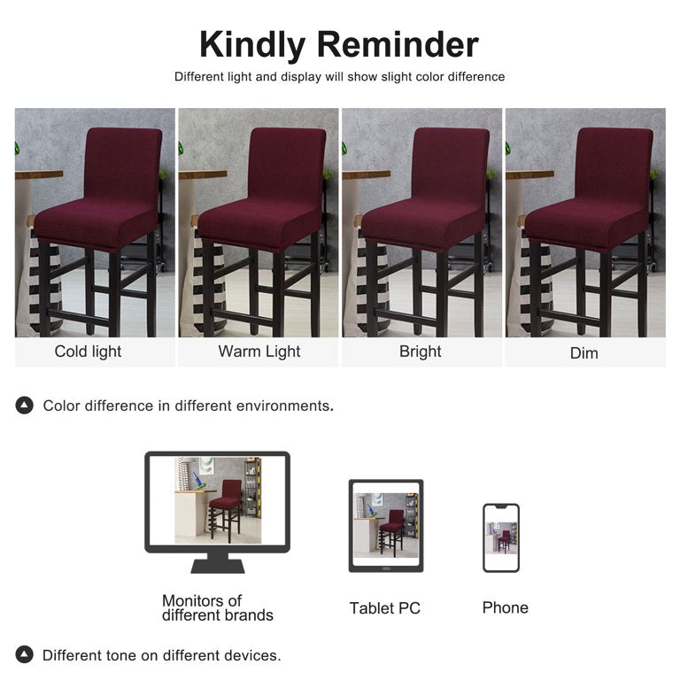 PiccoCasa Stretch Bar Stool Covers for Counter Height Side Chair Slipcovers Burgundy 4Pcs