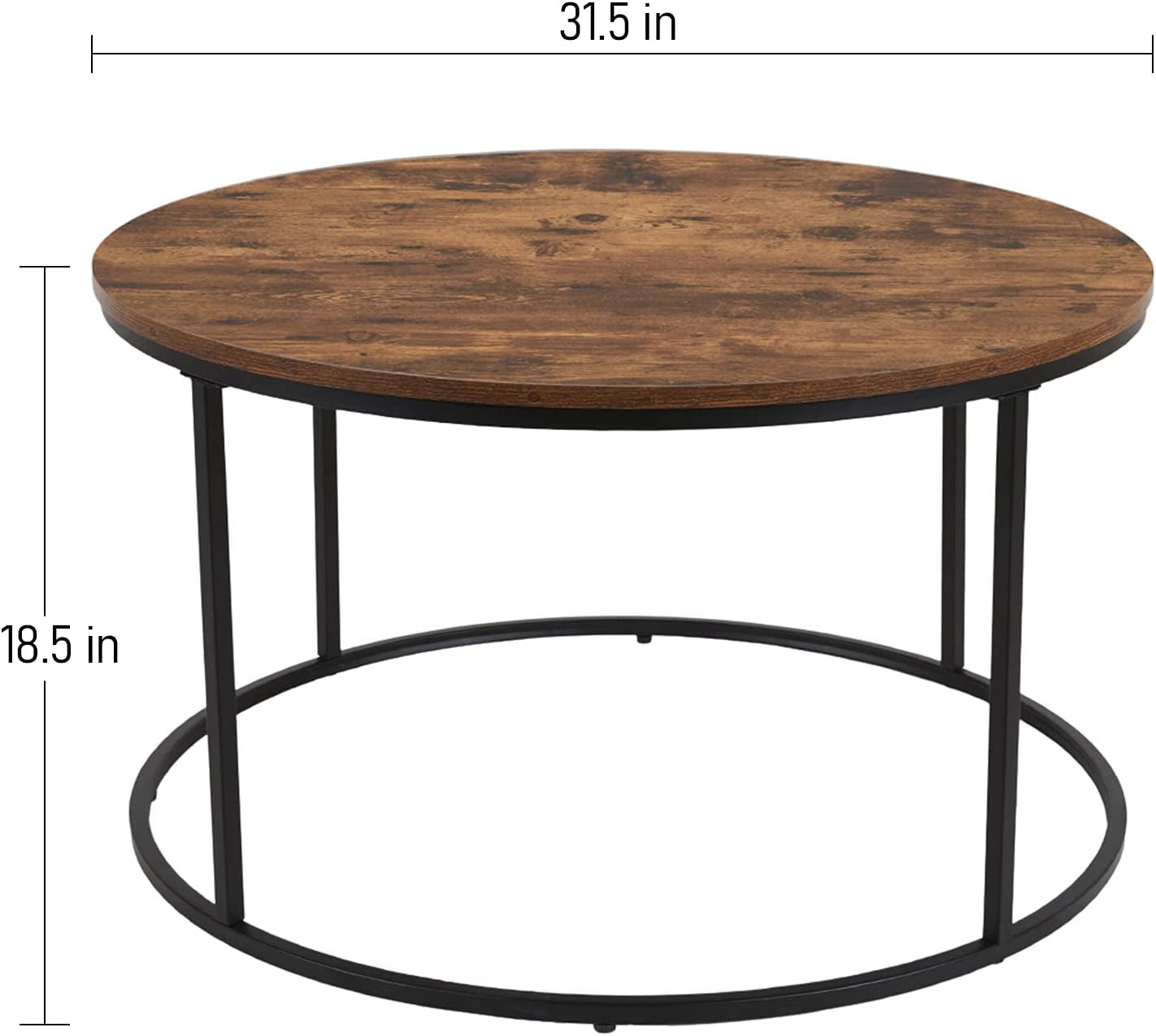 Rustic Brown round Coffee Table for Living Room, Small Modern Circle Table, Accent Side Sofa Table with Wood Top & Metal Frame, Sturdy and Stylish, 31.5 Inch