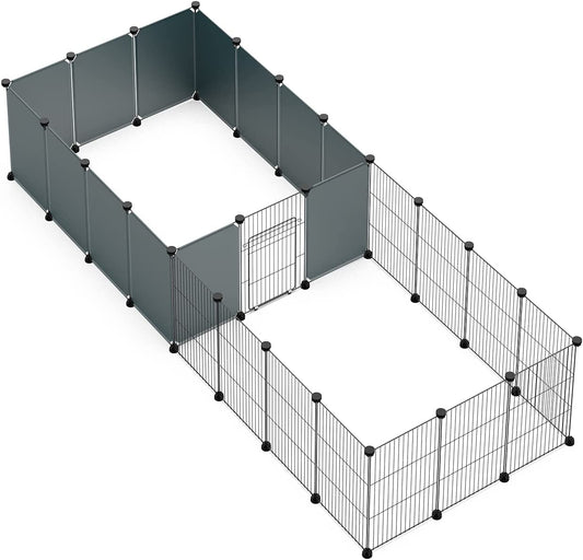 DIY Small Animal Playpen, Pet Playpen, Rabbit Cage, Guinea Pig Cages, Puppy Playpen, Kitten Playpen | Indoor & Outdoor Portable Metal Wire Yard Fence (12 Metal Panels + 12 Plastic Panels)