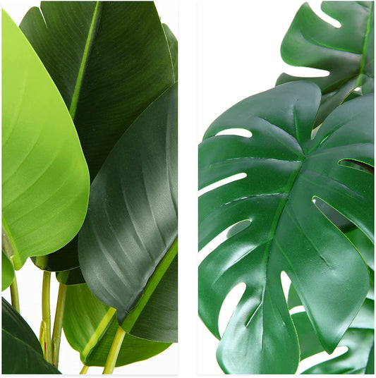 Fake Plants,Artificial Plants 16''Faux Bird of Paradise Plant and Fake Monstera Deliciosa Plant for Home Decor Indoor, Artificial Potted Plants for Office Room Desk Decoration,2 Pack
