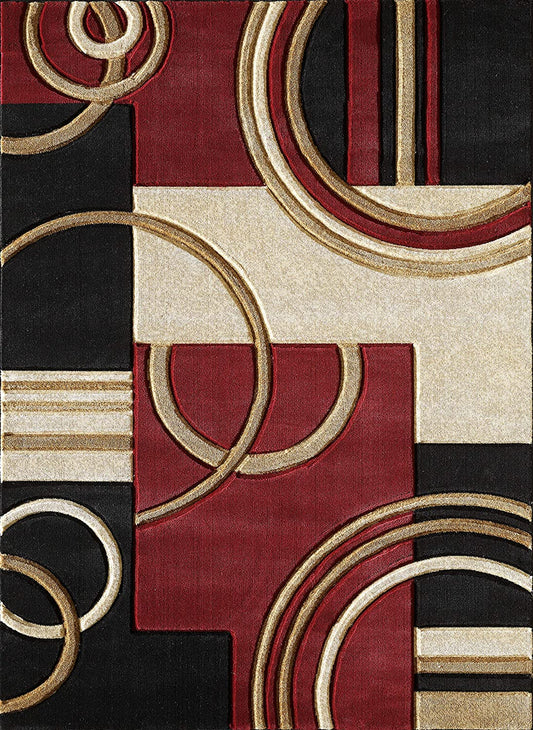 Area Rug Modern 5X7 Dark Red Soft Hand Carved Contemporary Floor Carpet with Premium Fluffy Texture for Indoor Living Dining Room and Bedroom Area.