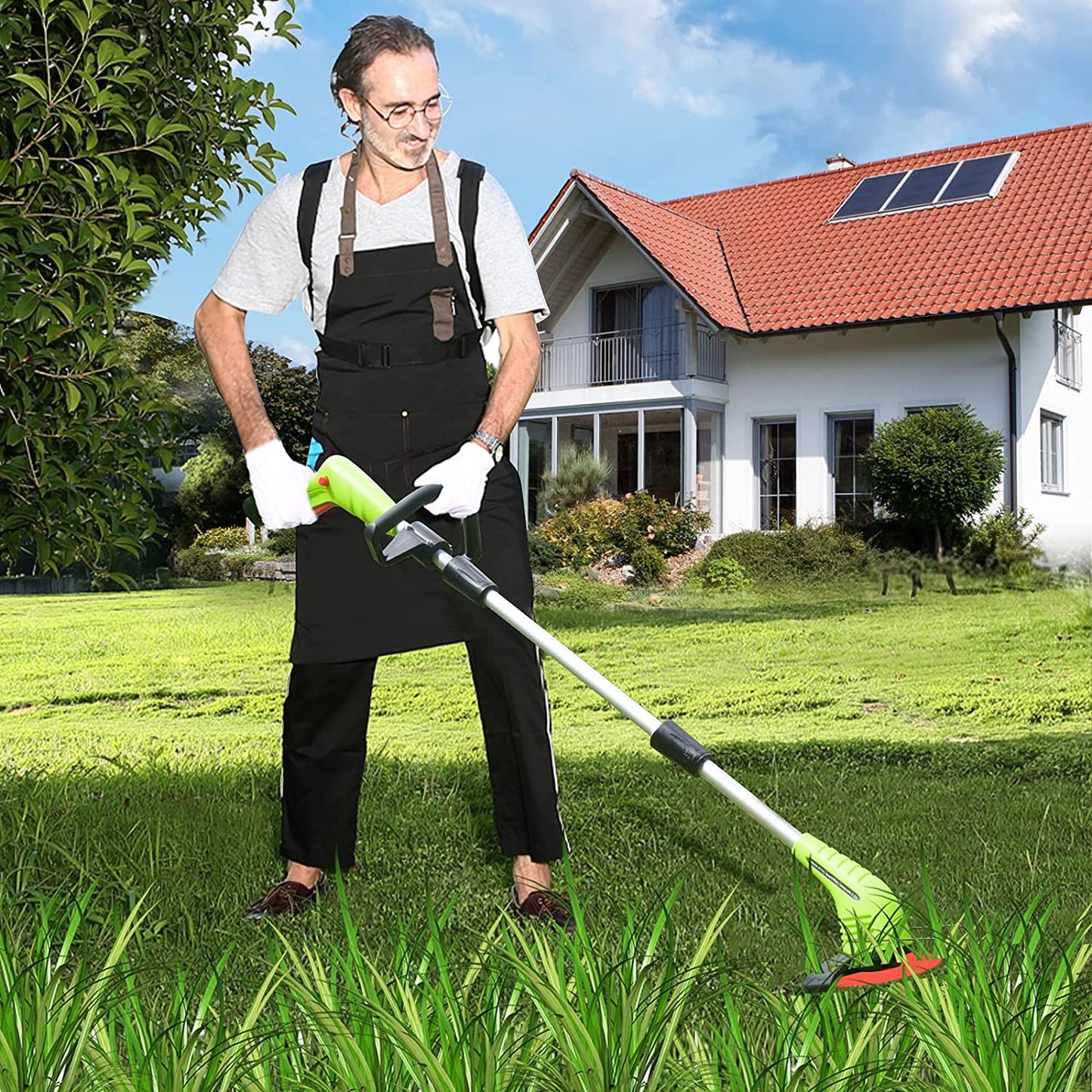Cordless Lawn Trimmer Weed Wacker: 12V Grass Trimmer Lawn Edger with 2.0Ah Li-Ion Battery Powered and Cutting Blade, Adjustable Height Weed Eater Tool for Garden and Yard