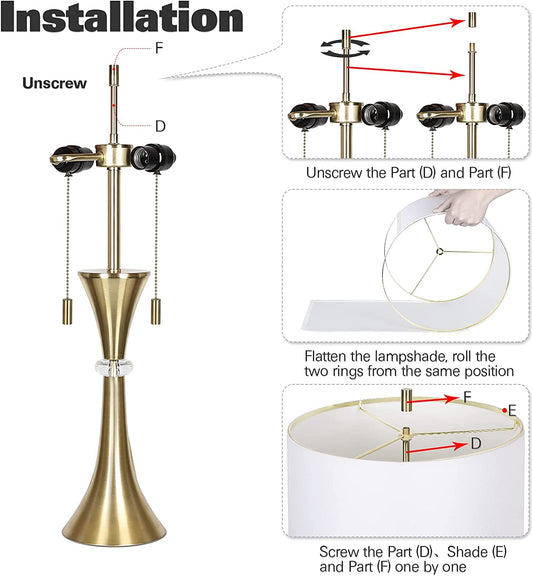 Console Table Lamps Set of 2, End Table Nightstand Bedside Light for Living Room Bedroom, 26" Side Table Lamp, Glam Crystal Ball Brass Metal Base