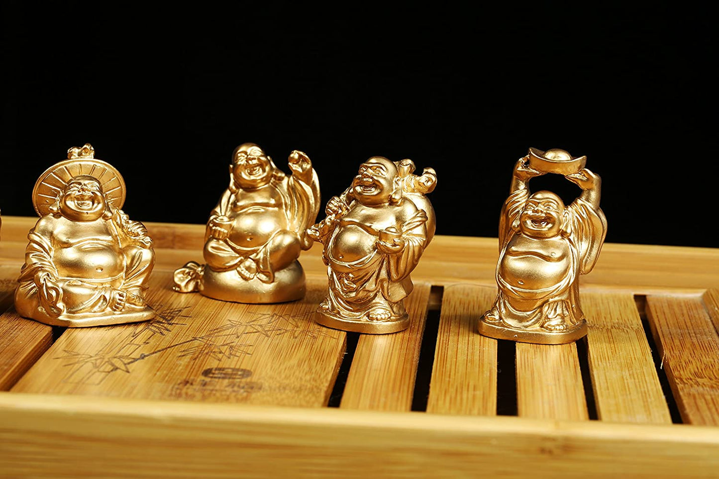 BRABUD Feng Shui 2'' Golden Resin Laughing Buddha Statue Figurines Set of 6 BS019