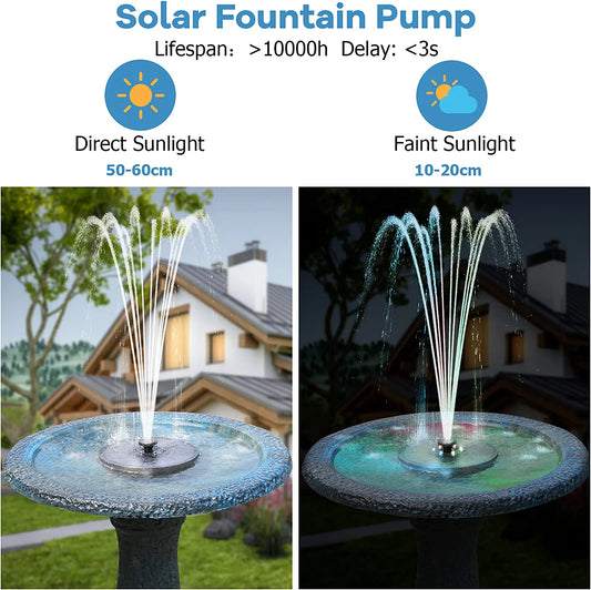 Solar Fountain Pump with LED Lights, 3W Solar Bird Bath Fountain Pump, Free Standing Floating Solar Fountain Water Pump for Bird Bath, Garden, Pond, Pool, Fish Tank