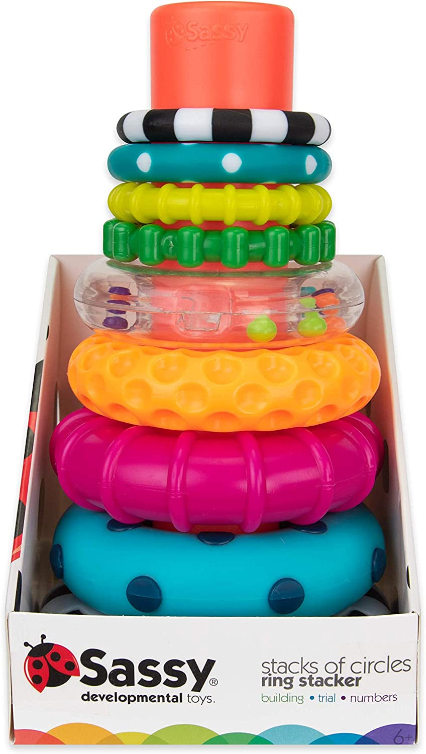 Sassy Stacks of Circles Stacking Ring STEM Learning Toy, Age 6+ Months, Multi, 9 Piece Set