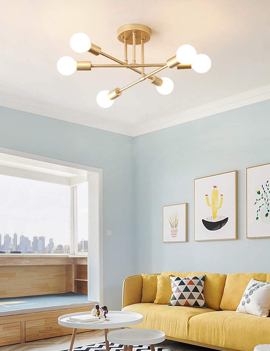 Dellemade Modern Sputnik Chandelier, 6-Light Ceiling Light for Bedroom,Dining Room,Kitchen,Office (Gold)