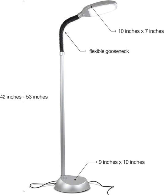 Litespan - Bright LED Floor Lamp for Crafts and Reading, Estheticians' Light for Lash Extensions, Adjustable Gooseneck Standing Lamp for Living Room, Bedroom and Office - Titanium Silver