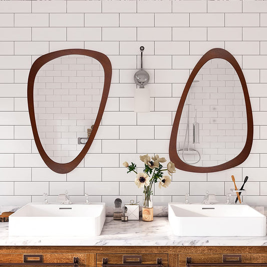 Irregular Wall Mirror 30"X20" Wall-Mounted Mirror with MDF Frame, Large Asymmetrical Mirrors for Wall Irregular Mirror for Bathroom Bedroom Entryway, Dark Walnut