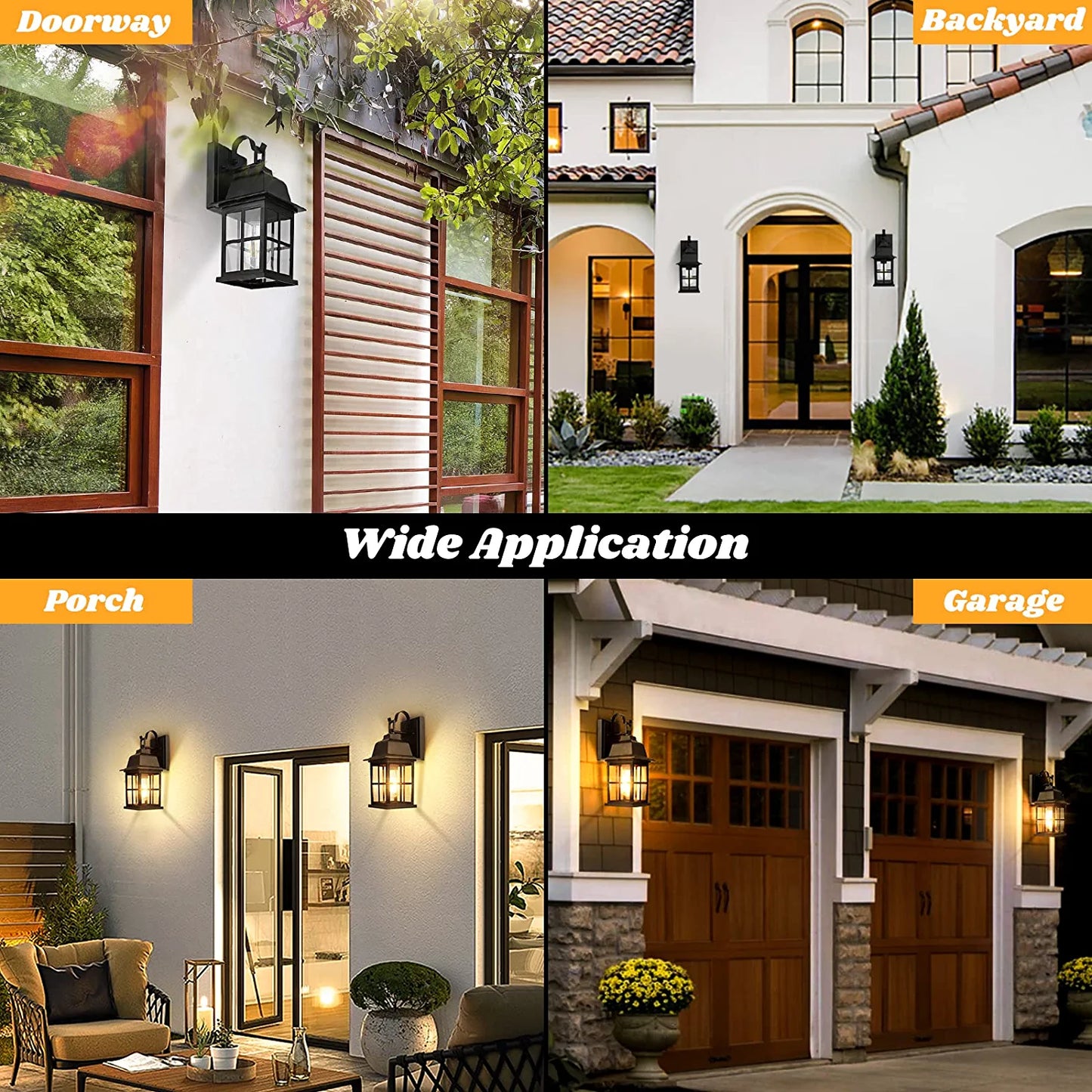 2-Pack Outdoor Light Fixtures Wall Mount, 100% Aluminium Waterproof Exterior Wall Lantern, Anti-Rust outside Black Wall Sconce Porch Lights for House Garage, Doorway, Bulbs Not Included