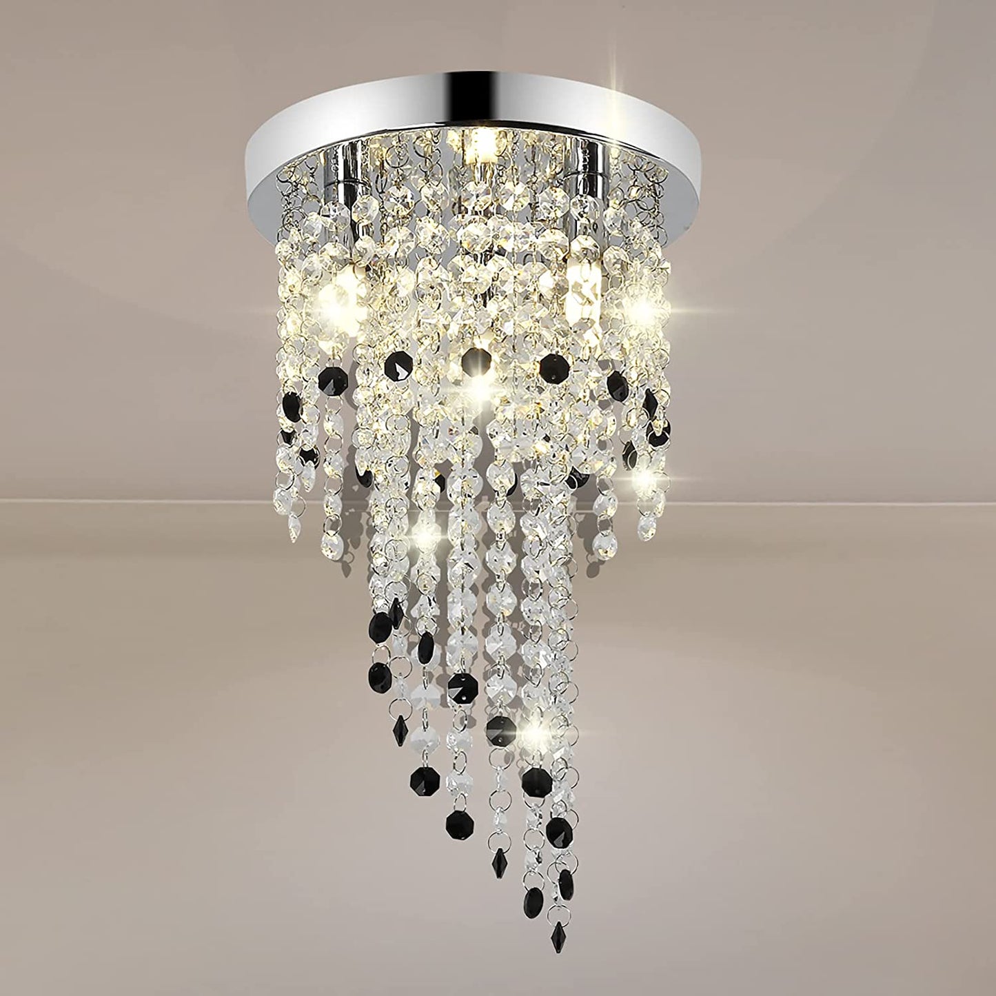 Crystal Chandelier Lighting, Mini Chandelier , 3-Light H15.16” W8.66”Modern Ceiling Lights , Flush Mount Ceiling Light,Small Chandelier for Closet , Girls Room,Bedroom, Living Room, Dining Room