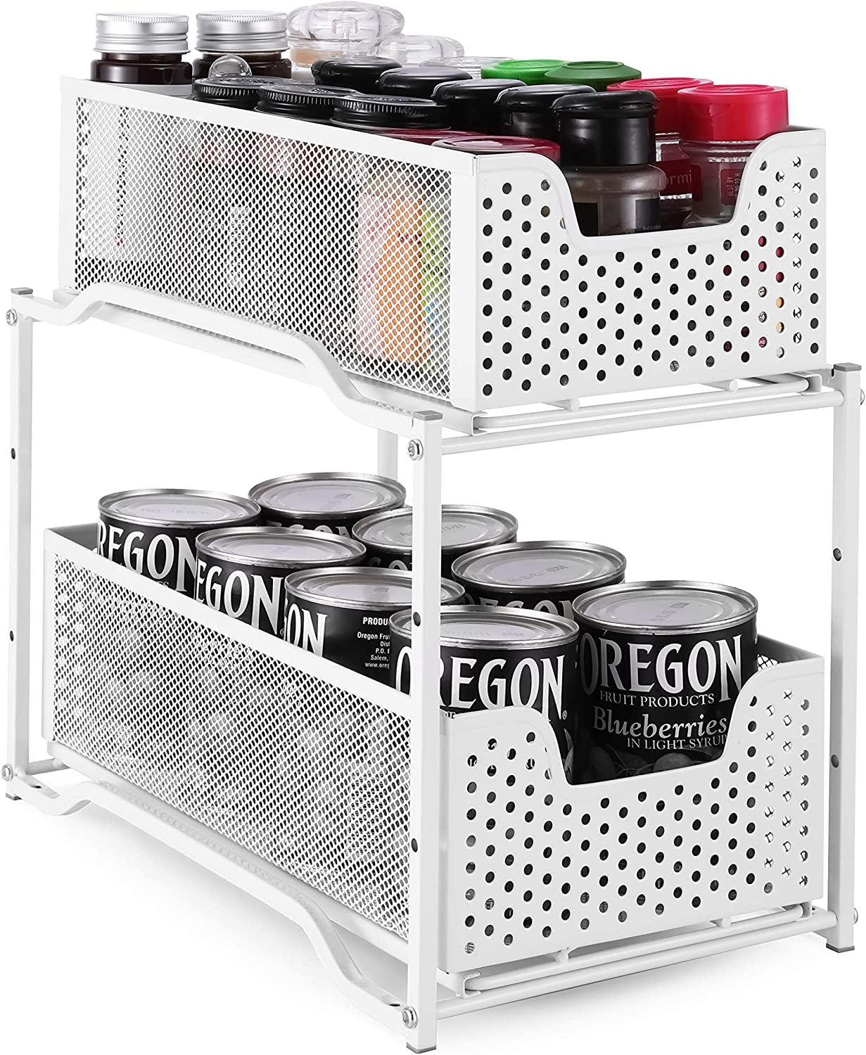 Stackable 2-Tier under Sink Cabinet Organizer with Sliding Storage Drawer, White