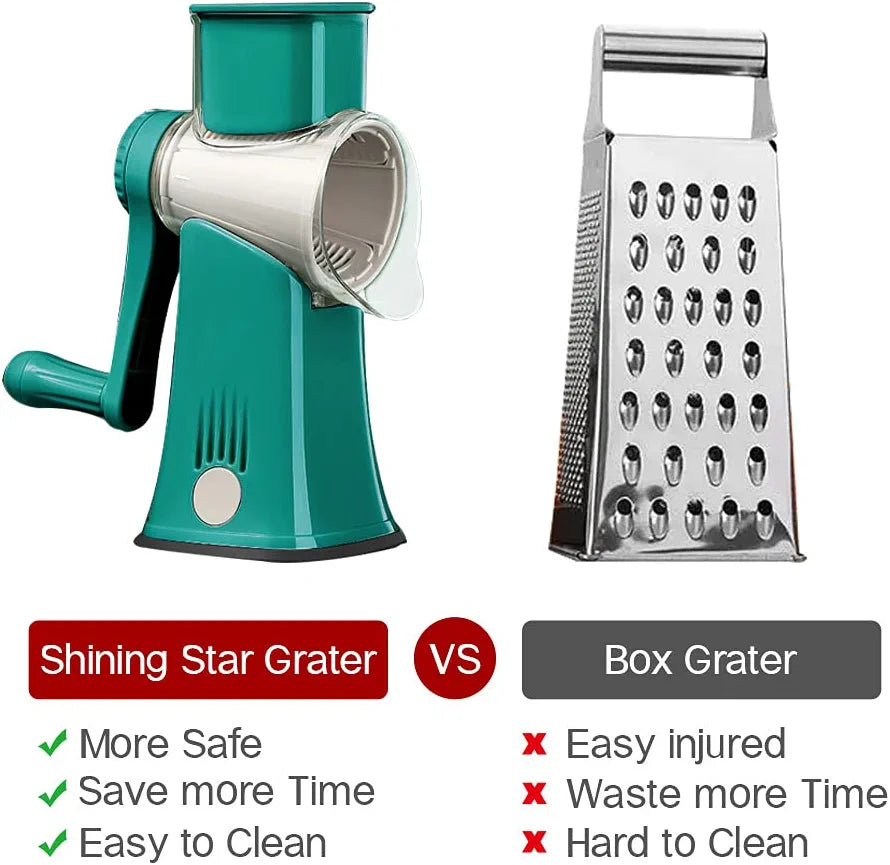 Shining Star Graters for Kitchen,Cheese Grater Efficient Vegetable Slicer with 5 Interchangeable round Stainless Steel Blades,Easy to Clean Rotary Cheese Grater for Fruit,Vegetables,Nuts