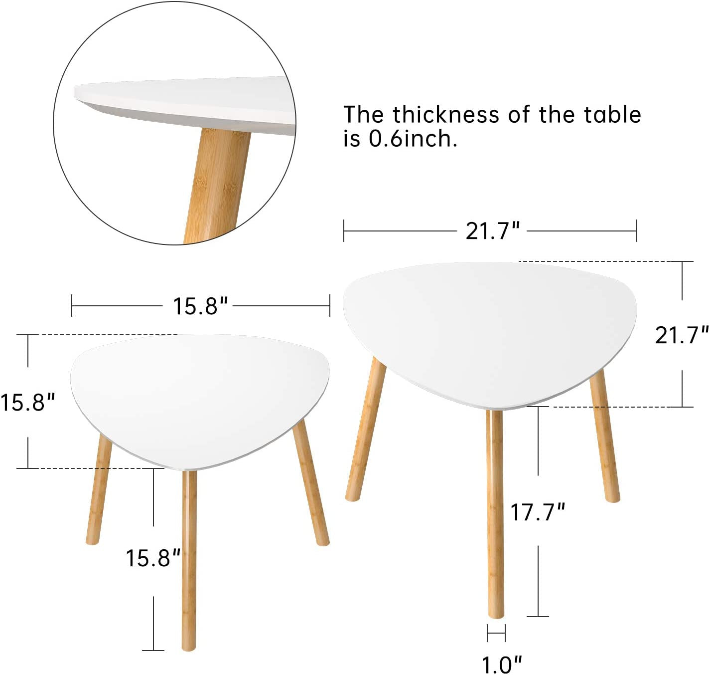 Bamboo White Nesting End Table - Side Tables Living Room Tables, Nesting Tables Set of 2 Small Coffee Table, Modern Minimalist Triangle Center Table for Sofa Bedside Bedroom Apartment Ofiice
