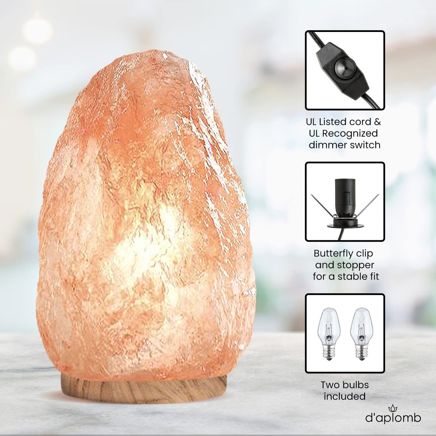100% Authentic Natural Himalayan Salt Lamp; Large Hand Carved Natural Chunk Pink Crystal Rock Salt from Himalayan Mountains; Dimmer Cord; 12 Lbs