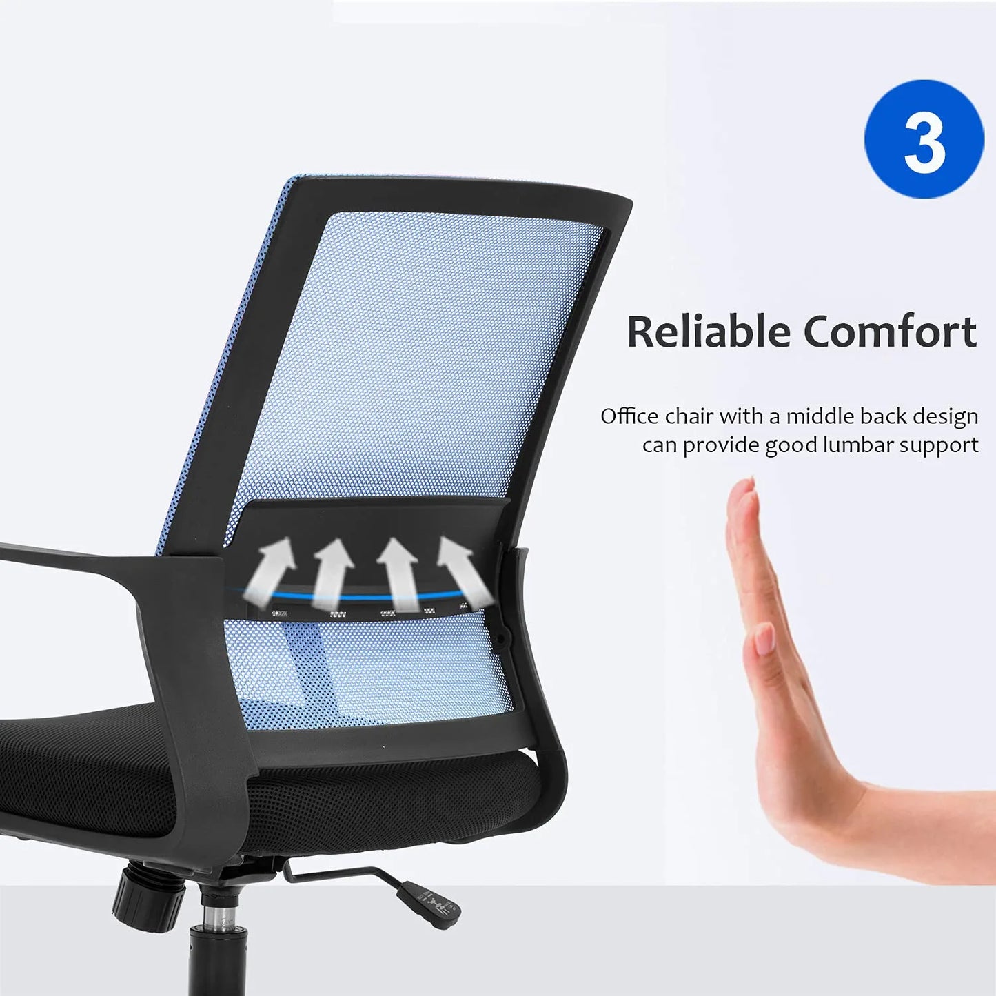 Office Chair Ergonomic Desk Task Chair Mesh Computer Chair Mid-Back Mesh Home Office Swivel Chair Modern Executive Chair with Wheels Armrests Lumbar Support (Blue)