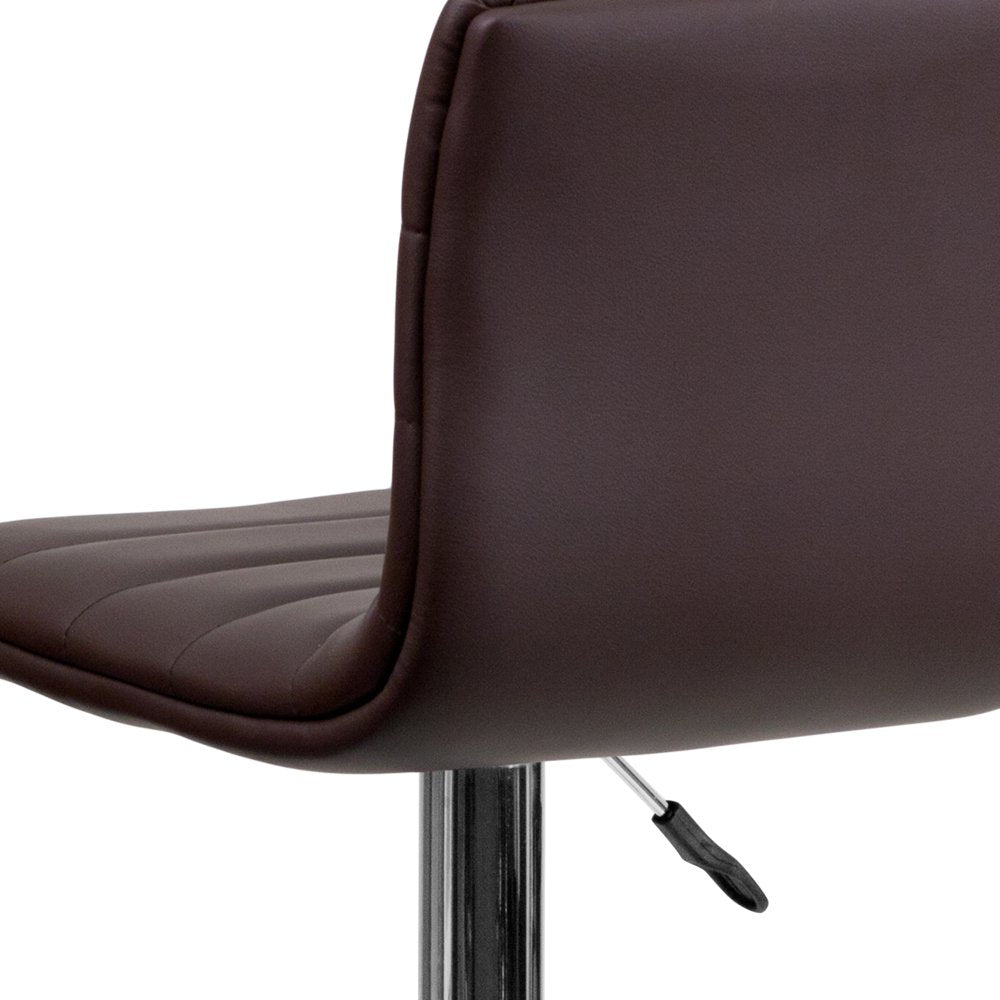 Betsy Modern Brown Vinyl Adjustable Bar Stool with Back, Counter Height Swivel Stool with Chrome Pedestal Base