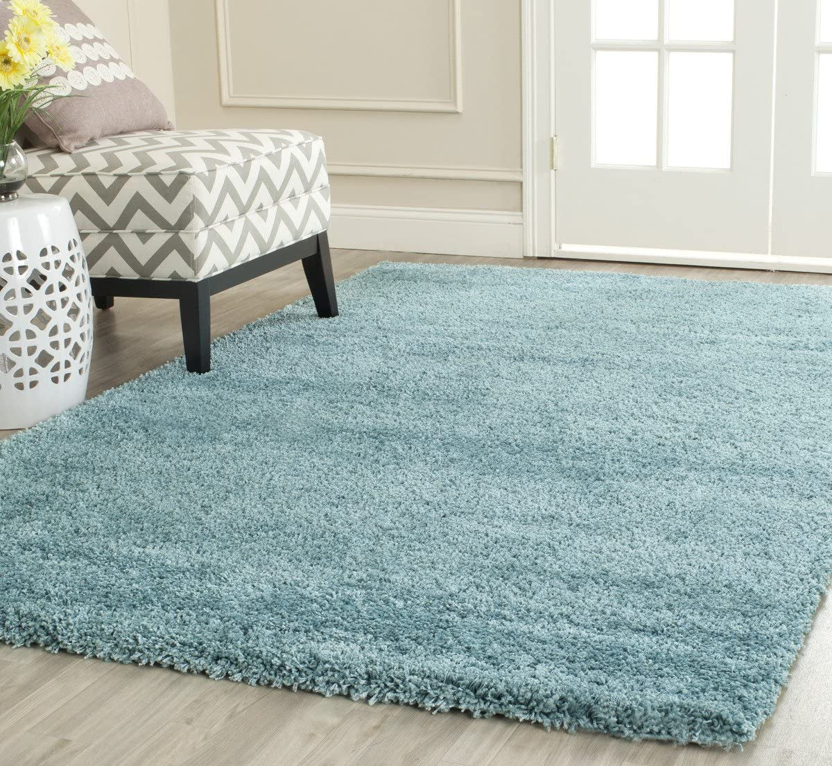 Milan Shag Collection 3' X 5' Aqua Blue SG180 Solid Non-Shedding Living Room Bedroom Dining Room Entryway Plush 2-Inch Thick Area Rug