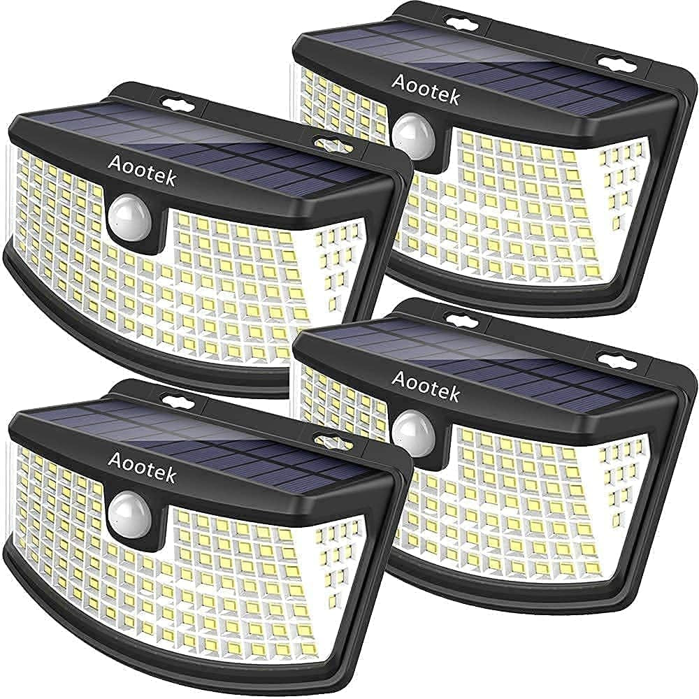 New Solar Lights 120 Leds with Lights Reflector,270° Wide Angle, IP65 Waterproof, Easy-To-Install Security Lights for Front Door, Yard, Garage, Deck (4 Pack)