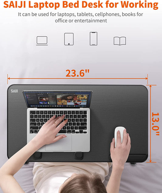 Laptop Desk for Bed, SAIJI Lap Desks Bed Trays for Eating Writing, Adjustable Computer Laptop Stand, Foldable Lap Table in Sofa and Couch (23.6 X 13,Black)
