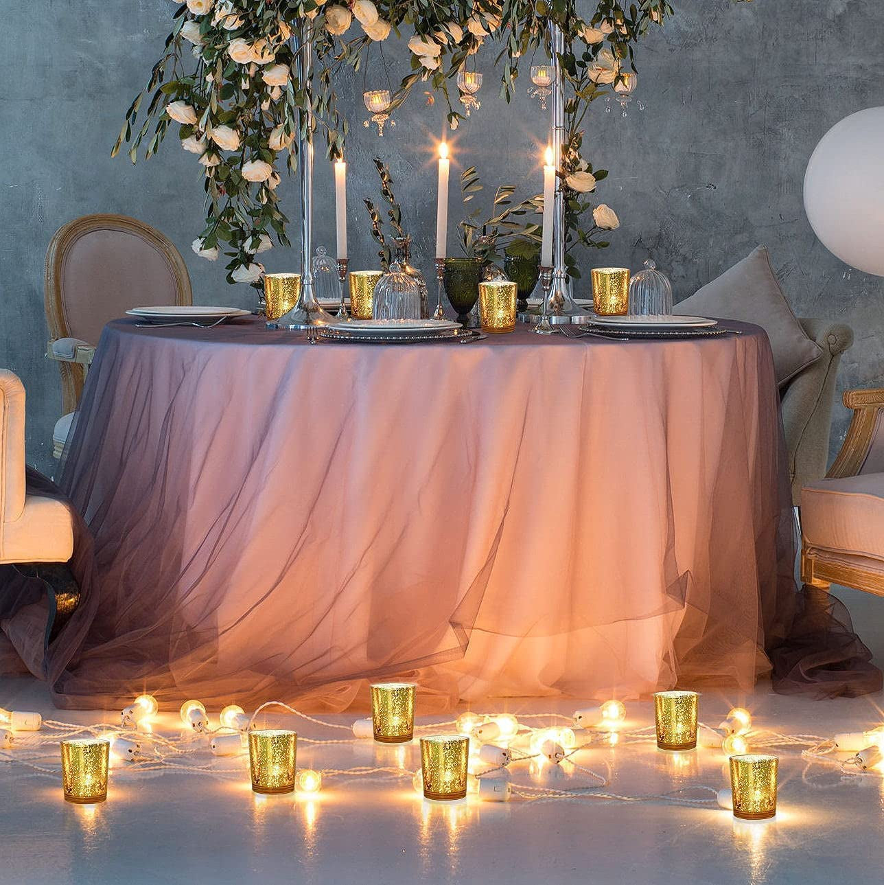Gold Votive Candle Holders for Wedding 24Pcs, Mercury Glass Candle Holder for Tealight, Gold Wedding Decorations for Table Centerpiece, Christmas Thanksgiving Party Centerpiece Table Decorations
