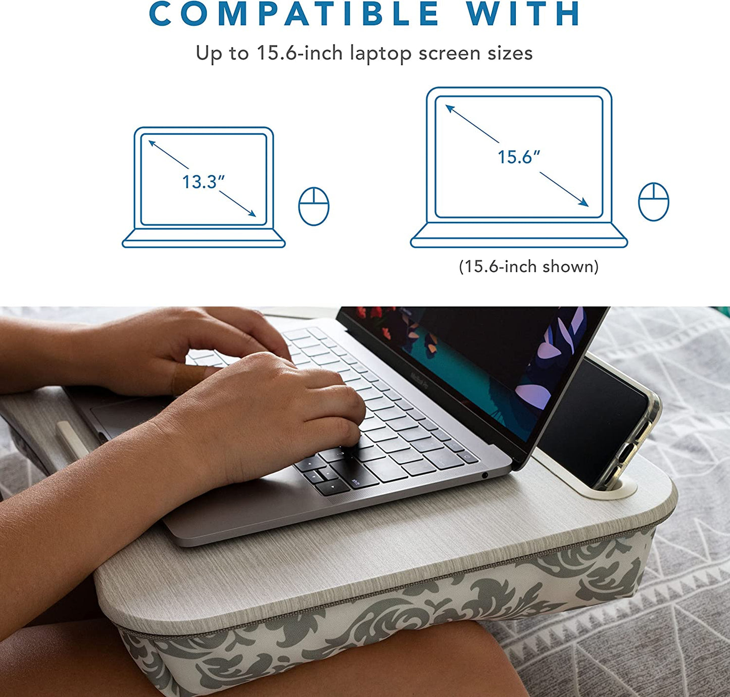 Lapgear Designer Lap Desk with Phone Holder and Device Ledge - Aqua Trellis - Fits up to 15.6 Inch Laptops - Style No. 45422