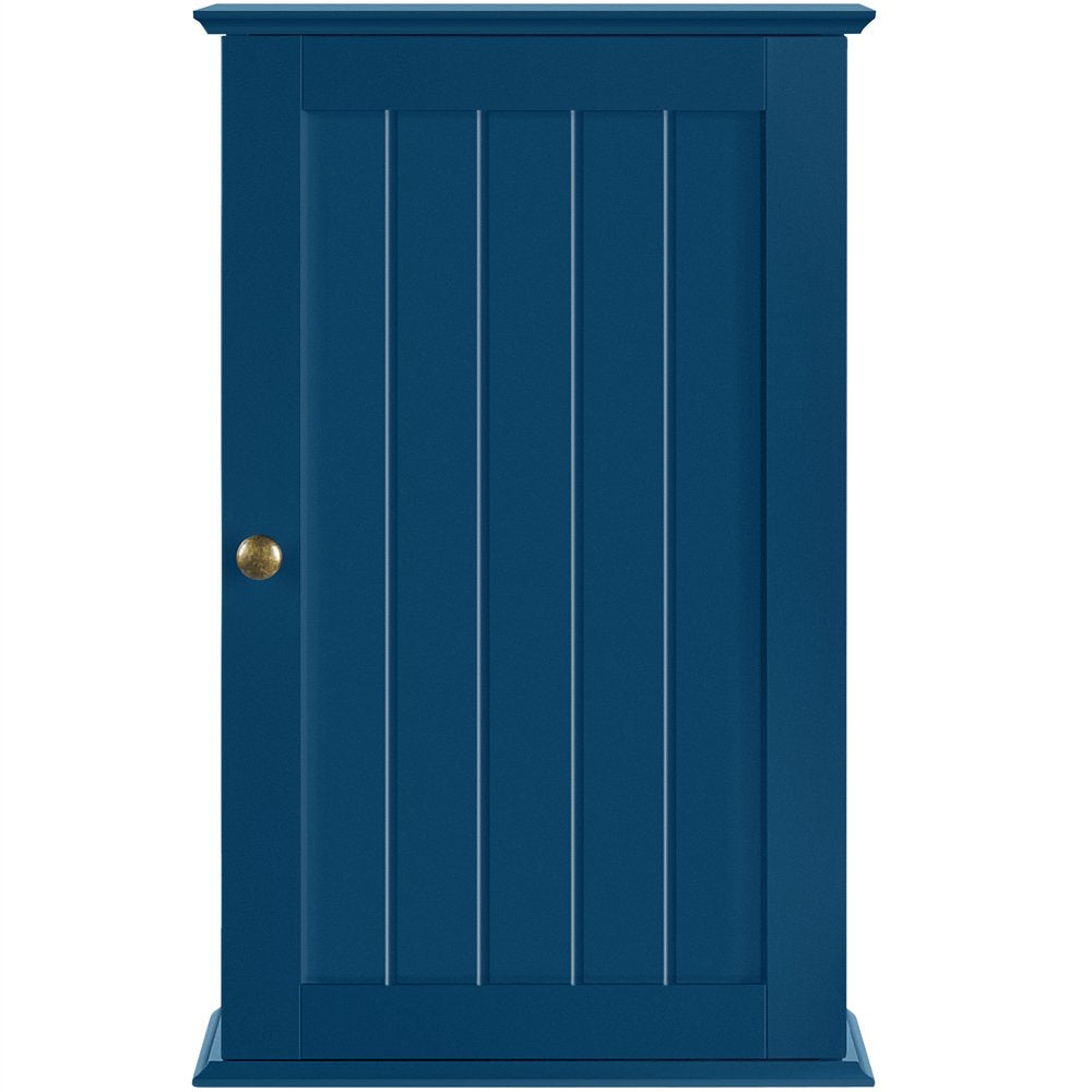 3 Tiers Wall Mounted Storage Cabinet Single Door Store Medicine Foods Cups for Bathroom Kitchen Living Room, Navy Blue