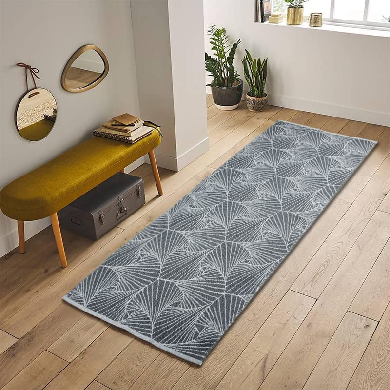 Boho Kitchen Runner Rug 2' X 4' Indoor Outdoor Area Rugs Cotton Woven Throw Rugs Washable Reversible Runners for Hallway Entryway Bathroom Laundry Farmhouse(Grey/Apricot Leaf)
