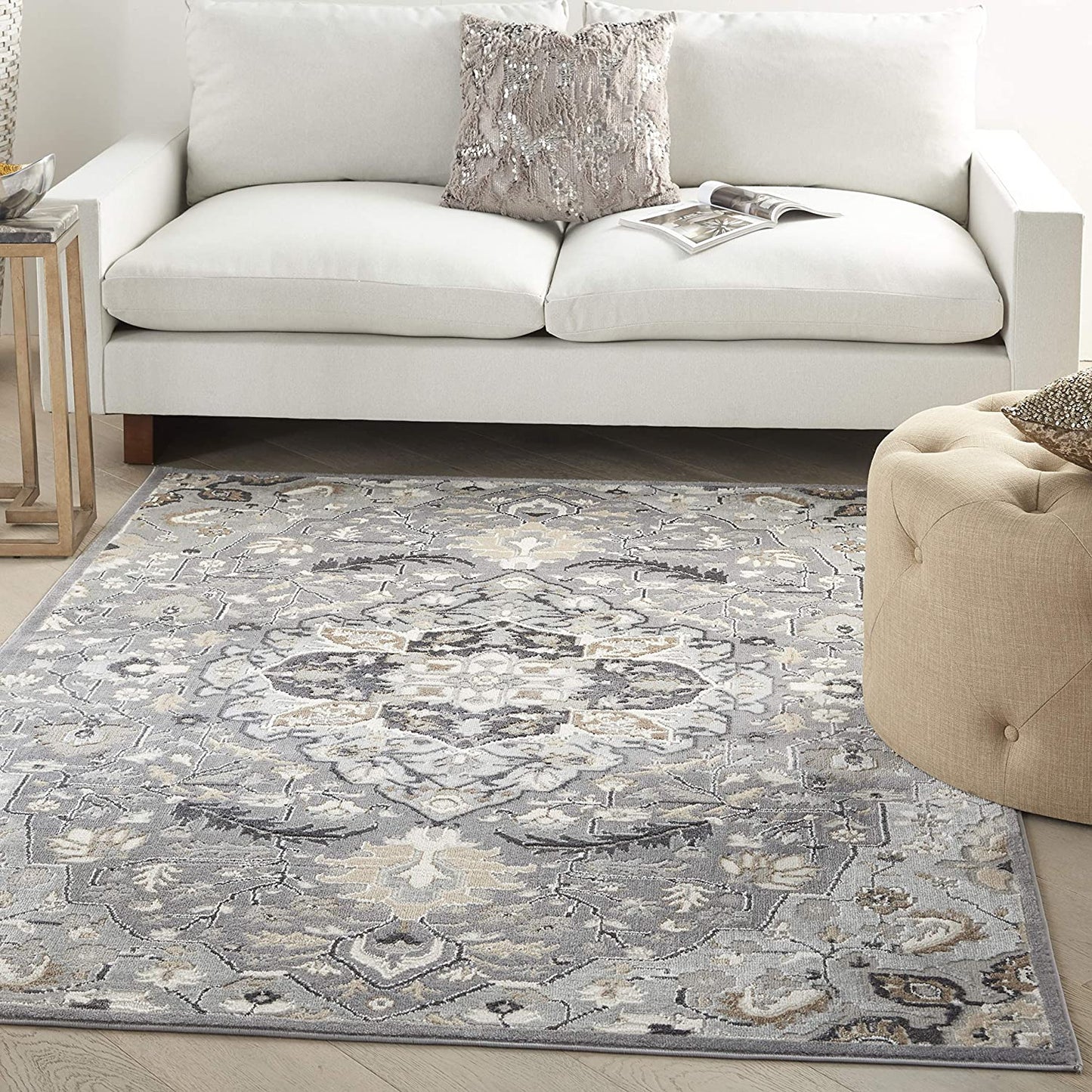 Elation Floral Grey 4' X 6' Area Rug, Easy Cleaning, Non Shedding, Bed Room, Living Room, Dining Room, Kitchen (4X6)