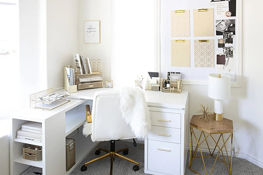 Gold Desk Accessories and Workspace Organizers, Desktop Organizer - Cute File Organizer for Desk and Drawer Storage for Office Supplies, Paper, Device and Folders - File Holder