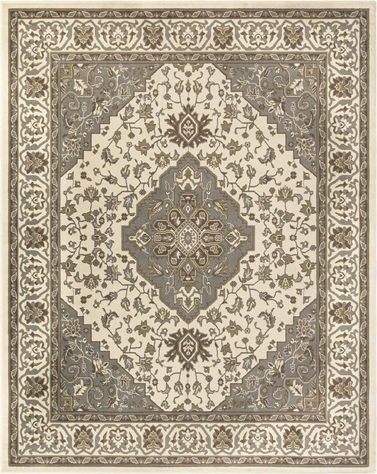 SUPERIOR Glendale Traditional Floral Medallion Polypropylene Indoor Area Rug with Jute Backing, 4' X 6', Green