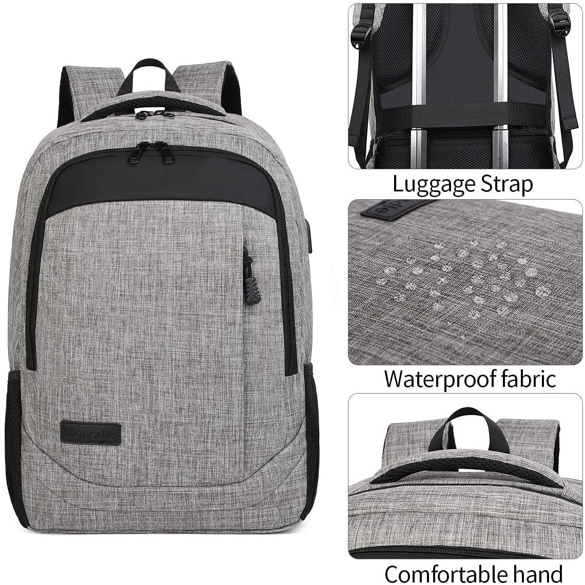 Travel Laptop Backpack anti Theft Water Resistant Backpacks School Computer Bookbag with USB Charging Port for Men Women College Students Fits 15.6 Inch Laptop (Grey)