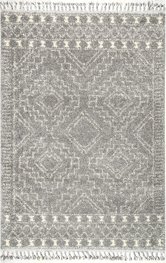 Vasiliki Moroccan Tribal Shag Area Rug, 2' X 3', Silver