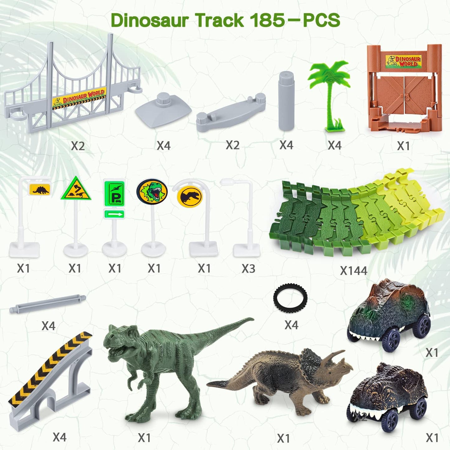 Dinosaur Toys,Create a Dinosaur World Road Race,Flexible Track Playset and 2 Pcs Cool Dinosaur Car for 3 4 5 6 Year & up Old Boy Girls Best Gift