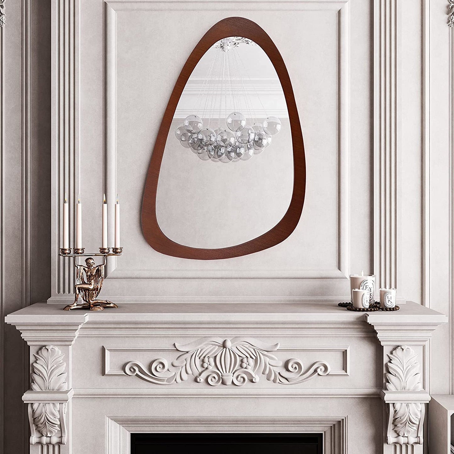 Irregular Wall Mirror 30"X20" Wall-Mounted Mirror with MDF Frame, Large Asymmetrical Mirrors for Wall Irregular Mirror for Bathroom Bedroom Entryway, Dark Walnut