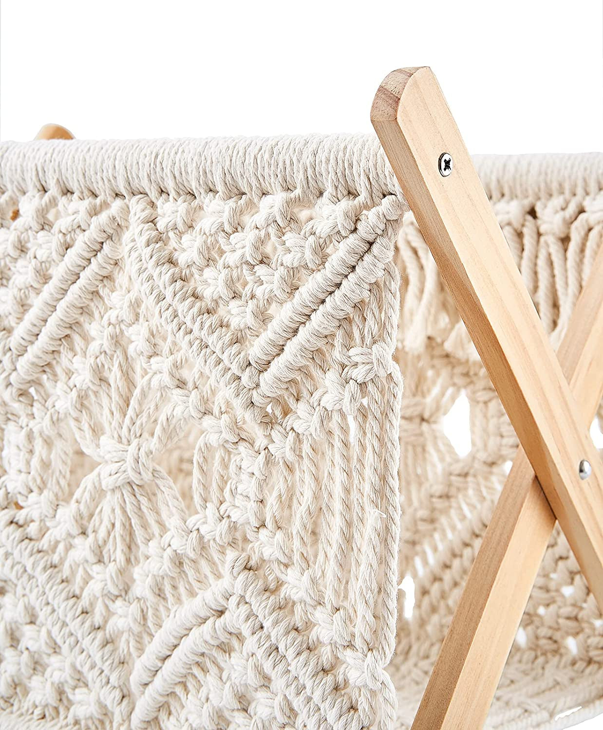 Macrame Magazine Rack Boho Magazine Holder Storage Standing Basket for Books, Newspapers, Swaddle Blanket, Living Room, Bathroom, Office, Nursery, Home Decor, Medium Size, 14’’L X 10’’W