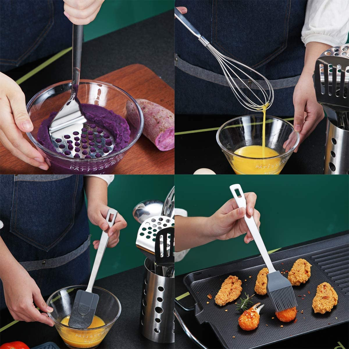 Stainless Steel Cooking Utensils Set, 13 Pieces Kitchen Utensils Set, Kitchen Tools Set with Utensil Holder Non-Stick and Heat Resistant,Dishwasher Safe, Easy to Clean (13 Packs)