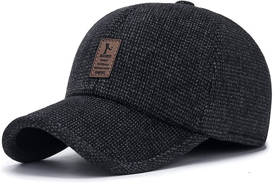 Winter for Men Outdoor Hat, Adjustable Warm Sport Golf Baseball Cap Hats Dad Caps Earflaps Thicken 55-60CM